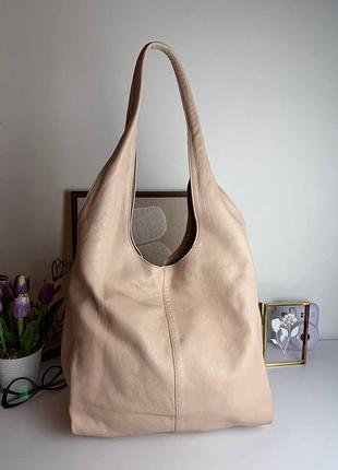 Сумка massimo dutti молочно-бежева шкіряна