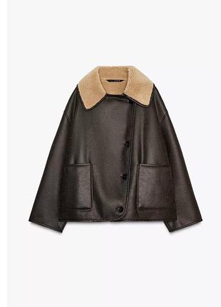 Жіноча дублянка з еко шкіри та хутром zara