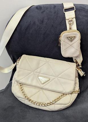 Сумка світла з ключицею prada стьобана перешита маленька крос боді