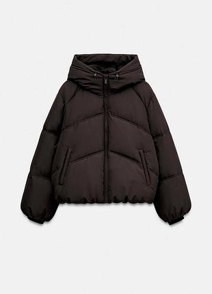 Жіноча зимова пухова куртка з капюшоном zara