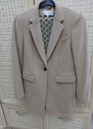 Пальто жіноче вкорочене бежеве hobbs, london, size 10, кемел, беж. вовна.