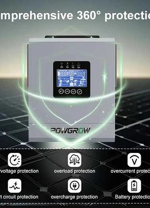 Гибридный солнечный инвертор powgrow sms-6.5kw-w 48v (6.5цвт, mppt 9000w, 120a, bms, wi-fi)