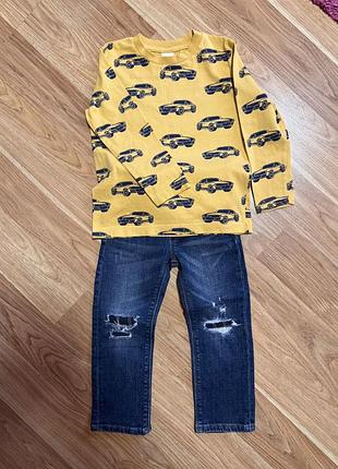 Old navy комплект для хлопчика: джинси та лонгслів з машинками, розмір 3 роки/104 см