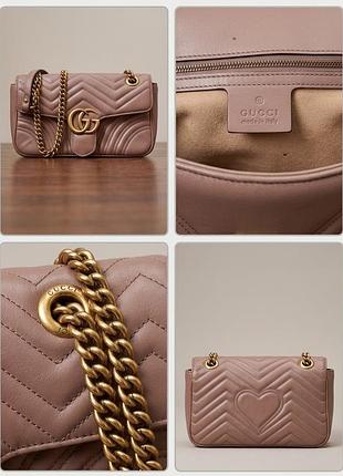 Сумка жіноча gucci gg marmont small matelassé пудрова