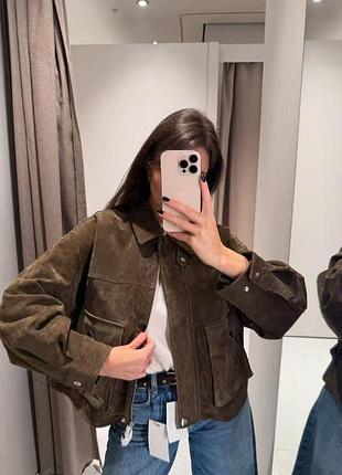 Куртка жіноча zara з штучної замші, коричнева