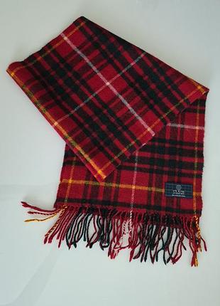 Шерстяной красный шарф в клетку с бахромой clans of scotland