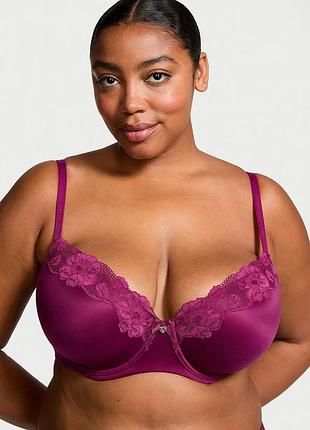 Бордовий бюстгальтер з кісточками body by victoria lightly lined lace-trim demi bra, бордовий victoria's secret з кісточками оригінал