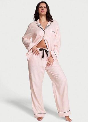 Жіноча фланелева піжама victoria’s secret в смужку, рожева оригінал