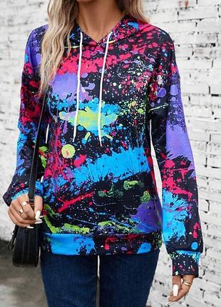 Shein. из англии. в наличии. худи в ярком неоне принта тай дай.