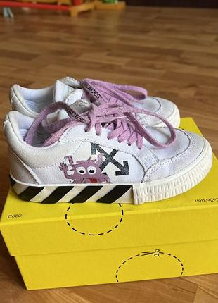 Кеди дитячі off-white білі з рожевими шнурками, розмір 28