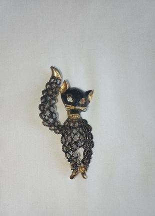 Брошка для жінок, кіт, чорний, золотистий