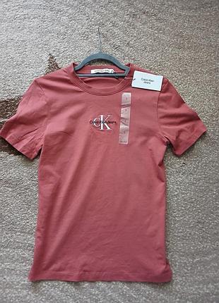 Новая женская футболка calvin klein jeans оригинал, размер s, терракотовая
