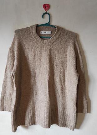 Теплий бежевий светр zara knit з вовною (розмір m / 38 / 46)