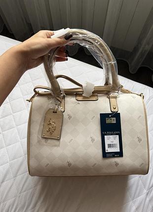 Сумка жіноча u.s. polo assn бежева з монограмою