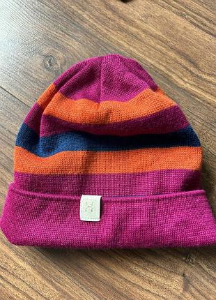 Шапка унісекс haglöfs twice beanie в смужку рожева, помаранчева, синя