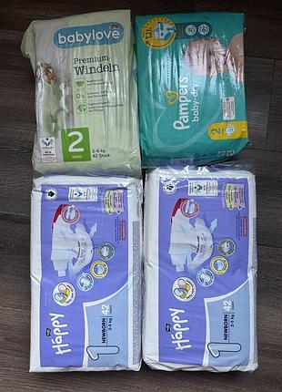 Підгузки одноразові pampers 2,bella happy 1,babylove 2