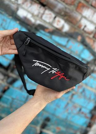 Сумка-бананка tommy hilfiger, чорна модель через плече з oxford 1000d