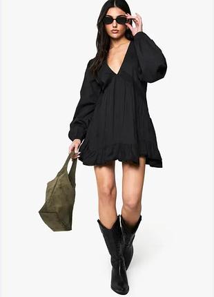 Новое черное хлопковое платье boohoo с бумажной биркой, размер (s-m)