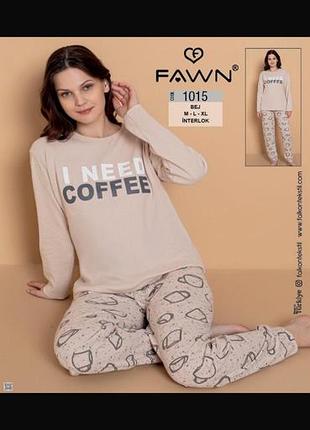 Піжама жіноча fawn 1015, бежева, інтерлок, розмір m-l-xl