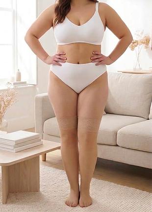 Чулки капроновые 20den с кружевом plus size бежевые 1/2/3/4/5 4735 с двойной силиконовой полоской ажурные чулки большого размера