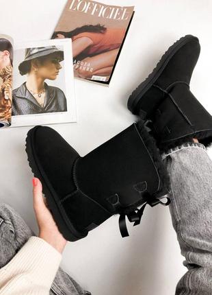 Ugg bailey bow 2 boot black, женские угги 2 банта чёрные зимние2 фото