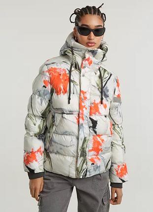 Куртка жіноча g-star raw whistler short puffer wmn біла з помаранчевим принтом розмір m зима