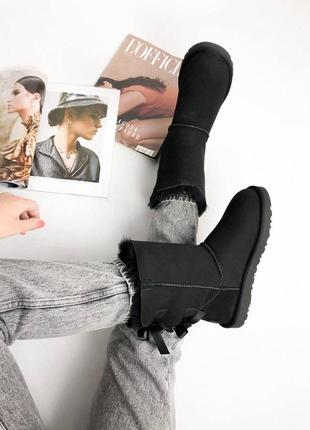 Ugg bailey bow 2 boot black, женские угги 2 банта чёрные зимние3 фото