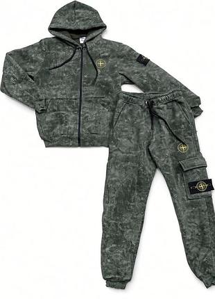 Спортивний чоловічий костюм stone island на блискавці, оливковий