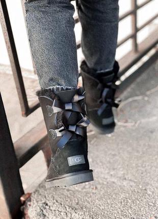 Ugg bailey bow 2 boot black, женские угги 2 банта чёрные зимние6 фото
