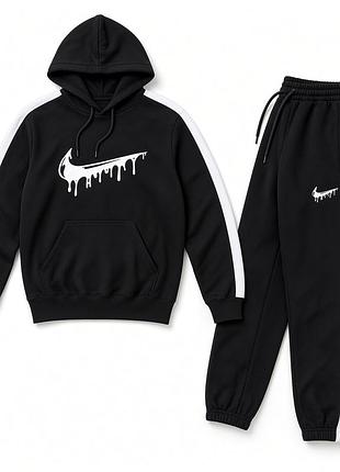 Спортивний костюм унісекс nike худі + штани чорний з білим логотипом