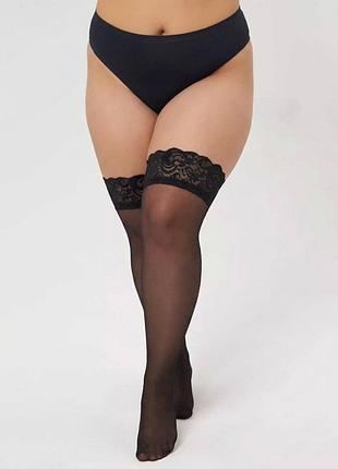 Чулки с кружевной резинкой 20den plus size черные 1/2/3/4/5 4700 кароновые чулки овер сайз ажурная резинка на силиконовой основе чулки
