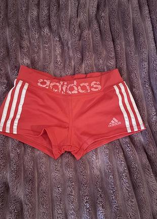 Шорти жіночі adidas червоні з білими смужками