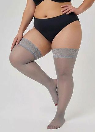 Чулки кружевные 20d капроновые plus size серые 1/2/3/4/5 4731 силиконовая резинка невидимый носок чулки большого размера тонкие капронки ажурные