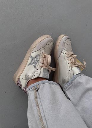 Кеди жіночі golden goose ballstar | white / silver rose premium