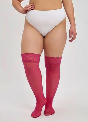 Панчохи капронові 20den із мереживною резинкою plus size малинові 1/2/3/4/5  4712 великого розміру тонкі еластичні з невидимим носком чулки ажурні