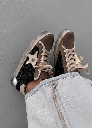 Кеди жіночі golden goose sstar | black sparkles / brown premium