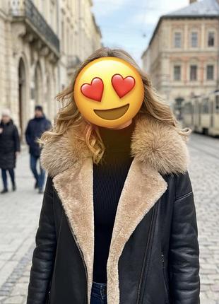 Жіноча дублянка levento pelle авіатор чорна з хутром