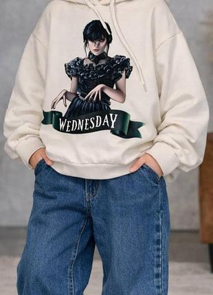 Худі дитяче wednesday з капюшоном, молочне