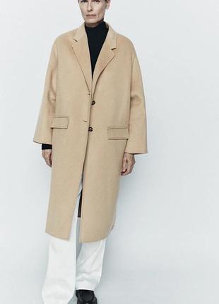 Пальто жіноче zara з вовни, бежеве