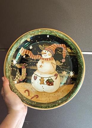 Тарілка велика сніговик merry christmas