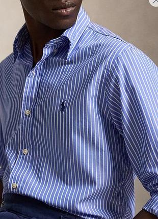 Голубая брендовая рубашка в полоску polo ralph lauren, размер s (14.5 / 37) - идеальное состояние!