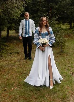 Платье корсетное синее на белой основе. зріст 170, 42, чашка e