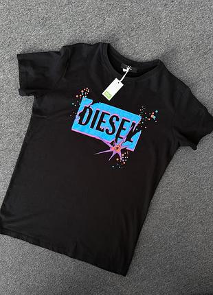 Нова унісекс футболка diesel, s-m 100% бавовна чорна з принтом