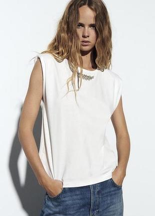 Бавовняна щільна футболка топ з підплічниками бавовна zara хлопковая плотная футболка с подплечниками хлопок