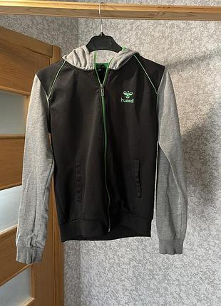 Кофта для підлітків hummel спортивна зіп худі з капюшоном та кишенями, чорна, сіра, зелена