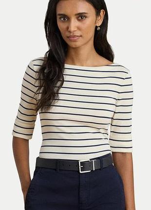 Белый лонгслив в черную полоску lauren ralph lauren.