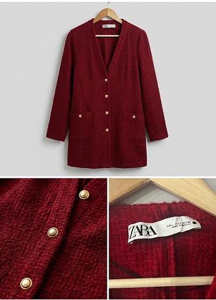 Жіночий твідовий піджак zara бордовий