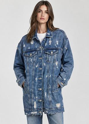 Куртка жіноча zara джинсова подовжена синя