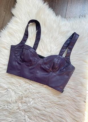 Стильний трендовий сливовий топ екошкіра zara корсет шкіра