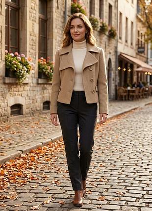 Укороченный бежевый жакет / короткое пальто marks &amp; spencer с шерстью (uk 18 / xl-2xl)